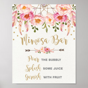 Boho Mimosa Bar Pink Gold Bridal Shower Poster
