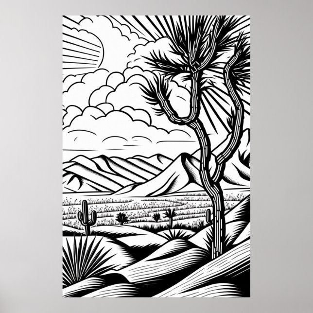 Boho Minimal Black and White Landscape Poster (Front)