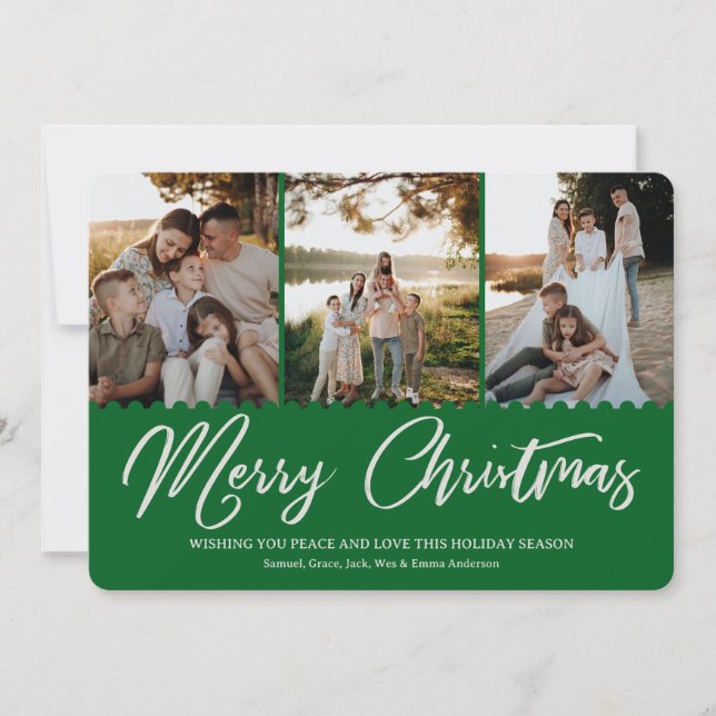 Boho Minimal Christmas Card 4 Photos Holiday Card (Front)