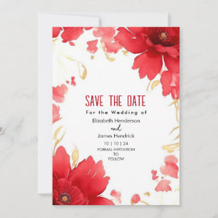 Boho Minimal Crimson Red Digital Wedding  Invitation
