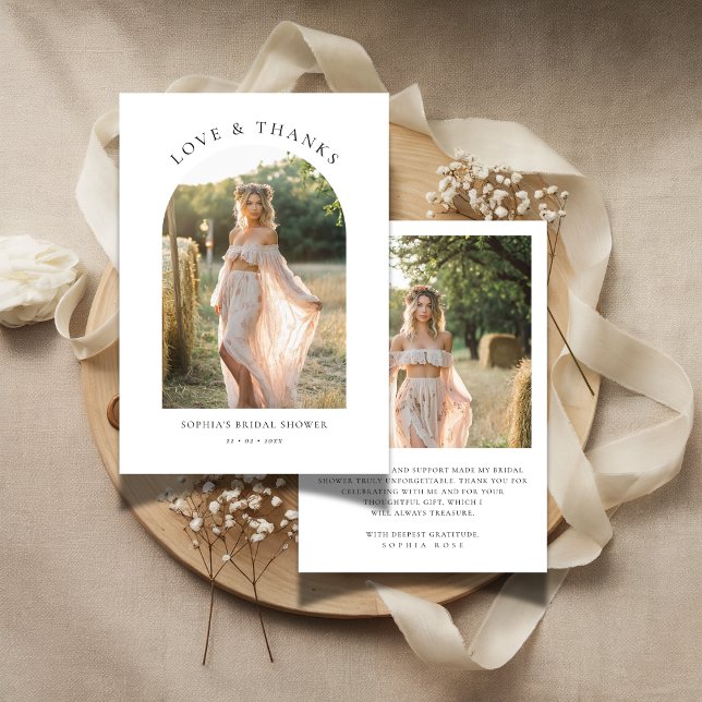 Boho Minimal Love & Thanks Bridal Shower Photo Thank You Card (Creator Uploaded)