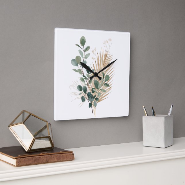 Boho Minimal Natural Botanical Wall Clock (Office)