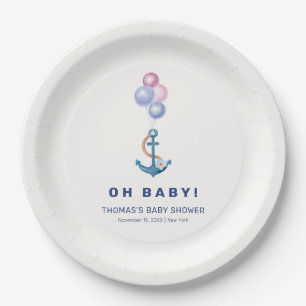 Boho Minimal Nautical Anchor Balloon Baby Shower  Paper Plate