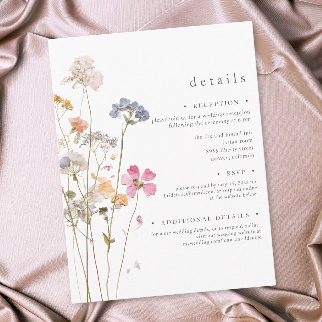 Boho Minimal Pressed Wildflower Botanical Wedding Enclosure Card (Boho Minimal Pressed Wildflower Botanical Wedding Enclosure Card)