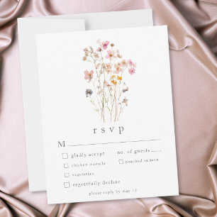 Boho Minimal Pressed Wildflower Botanical Wedding RSVP Card