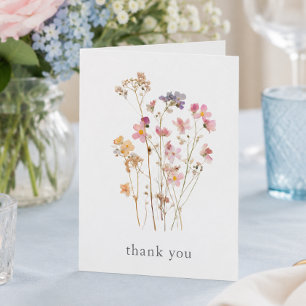 Boho Minimal Pressed Wildflower Botanical Wedding Thank You Card