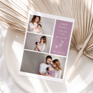 Boho Minimal Purple Baby Photo Announcement card