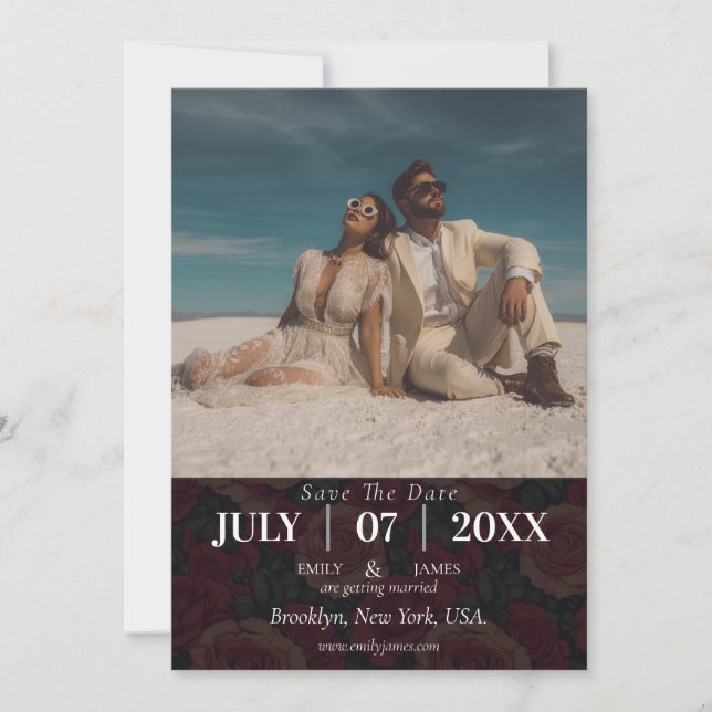 Boho Minimal Rustic Rose Autumn Wedding Save The Date (Front)