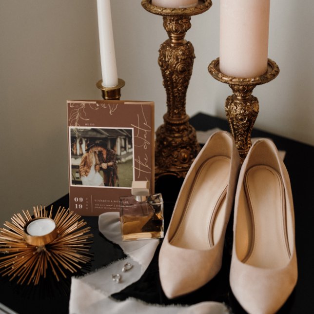 Boho Minimal Terracotta Square Photo Save the Date (Creator Uploaded)