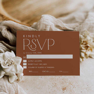 Boho Minimal Terracotta Wedding RSVP Card