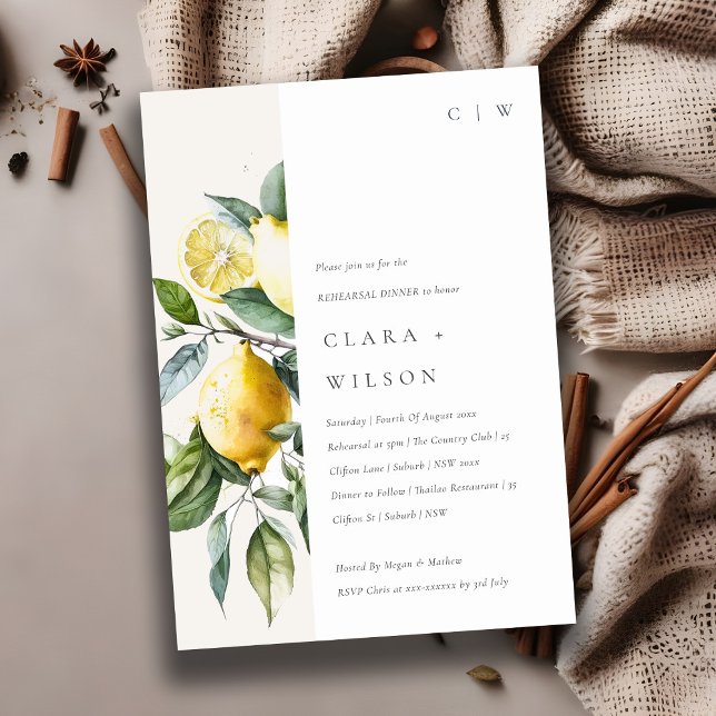 Boho Minimal Yellow Lemon Garden Rehearsal Dinner Invitation (Creator Uploaded)