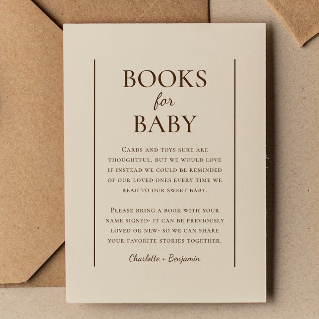 Boho Minimalist Beige Baby Shower Books For Baby Enclosure Card (Creator Uploaded)