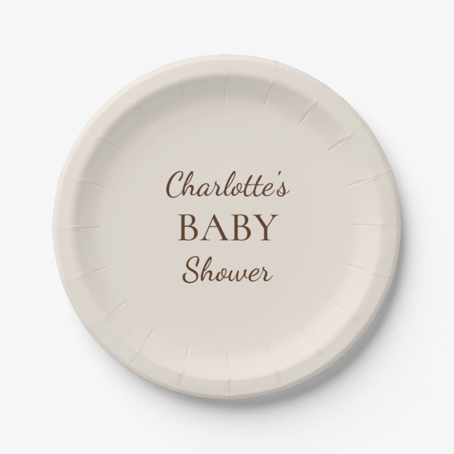 Boho Minimalist Beige Baby Shower Paper Plates (Front)