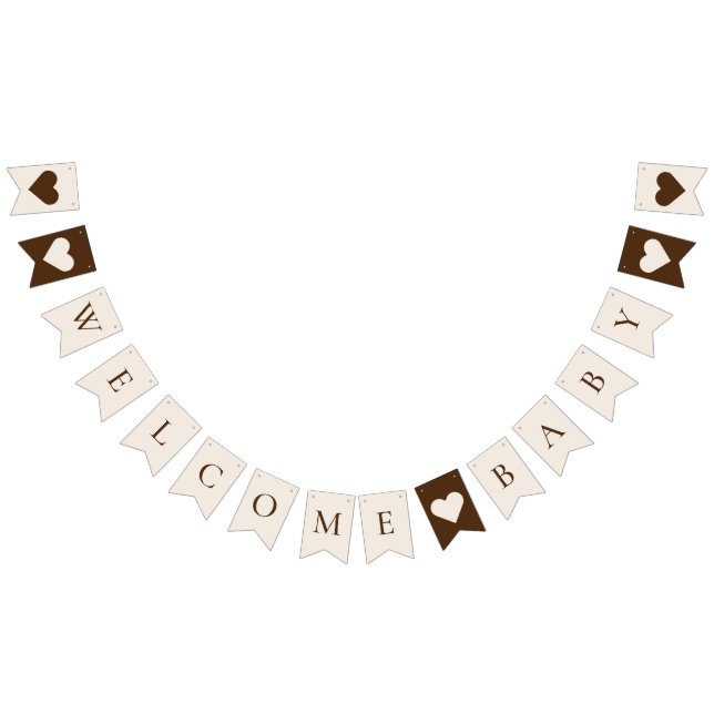 Boho Minimalist Beige Welcome Baby Shower Bunting (All)