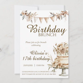 Boho minimalist birthday invitation, brunch invite