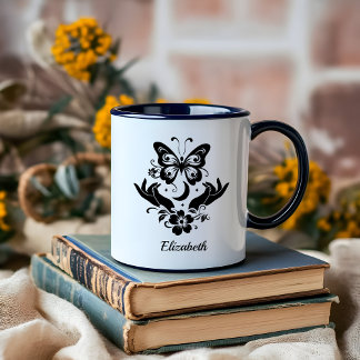 Boho Minimalist Black and White Lady Boss custom Mug