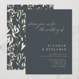 Boho Minimalist Black Hand Drawn Floral Wedding Invitation