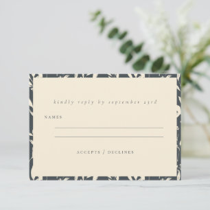 Boho Minimalist Black Hand Drawn Floral Wedding RSVP Card