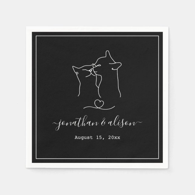 Boho Minimalist Black & White Engagement Wedding Napkin (Front)