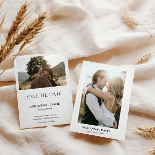 Boho minimalist black & white monogram wedding save the date