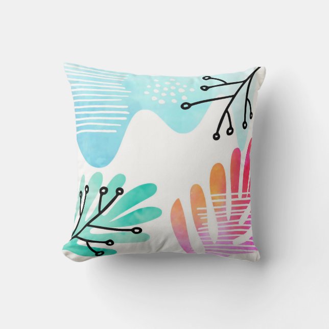 Boho Minimalist Blob Shape Leaves Line Art Cushion (Front)