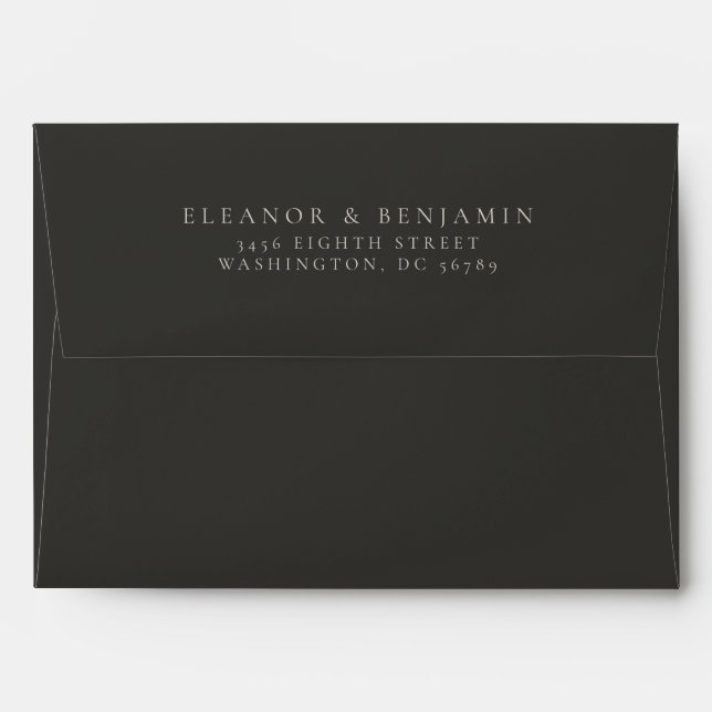 Boho Minimalist Botanical Black and Ivory Wedding Envelope (Back (Top Flap))