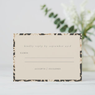 Boho Minimalist Botanical Black and Ivory Wedding RSVP Card