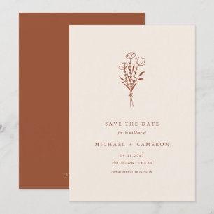 Boho Minimalist Botanical Bouquet Terracotta Save The Date