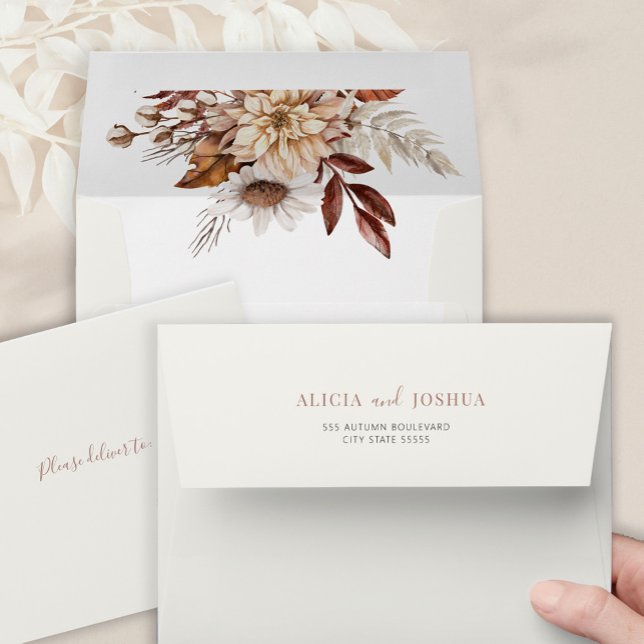 Boho minimalist botanical cream fall wedding  envelope (Creator Uploaded)