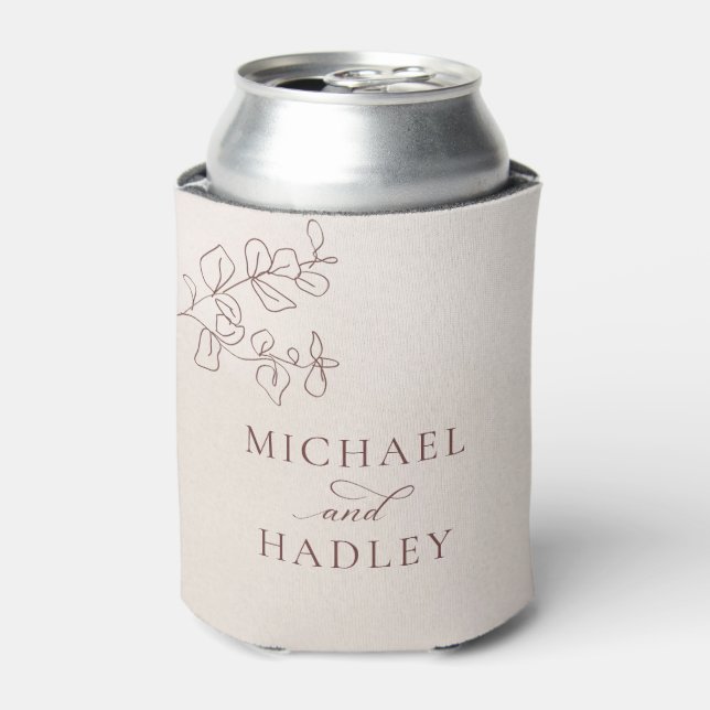 Boho Minimalist Botanical Floral Wedding  Can Cooler (Can Front)