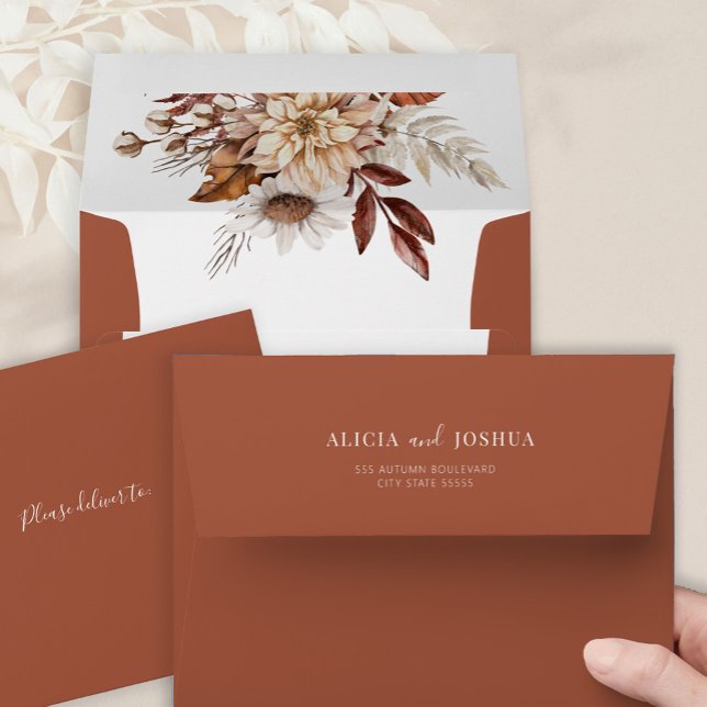 Boho minimalist botanical terracotta fall wedding  envelope (Creator Uploaded)
