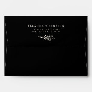 Boho Minimalist Botanicals Black and White Wedding Envelope