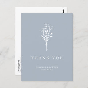 Boho Minimalist Botanicals Dusty Blue Thank You Postcard