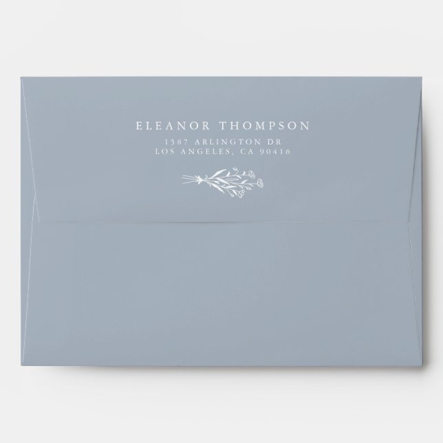Boho Minimalist Botanicals Dusty Blue Wedding Envelope (Back (Top Flap))