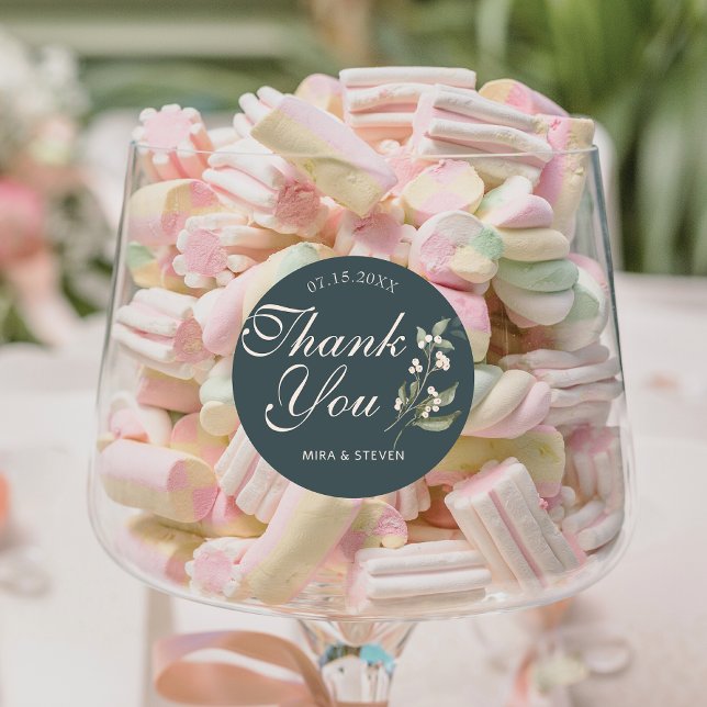 Boho Minimalist Botanicals green Thank You wedding Classic Round Sticker (Creator Uploaded)