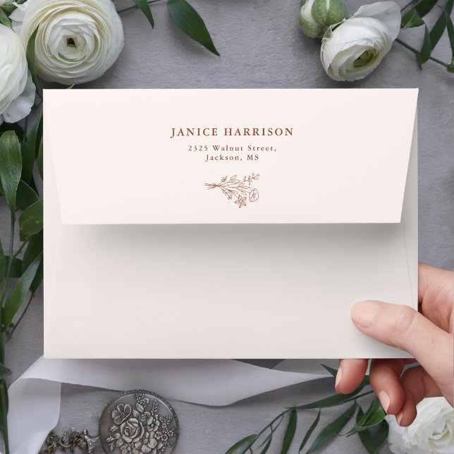 Boho Minimalist Botanicals Ivory Wedding Envelope (Creator Uploaded)
