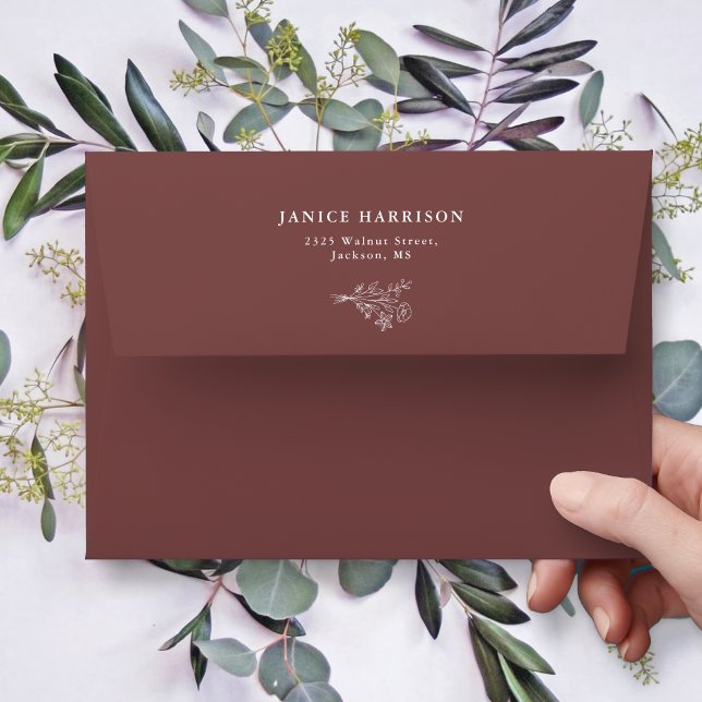 Boho Minimalist Botanicals Mauve Wedding Envelope (Creator Uploaded)