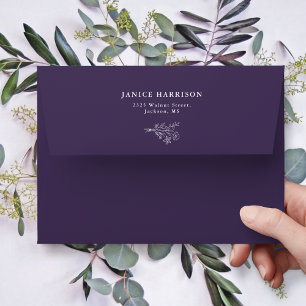 Boho Minimalist Botanicals Purple Wedding Envelope