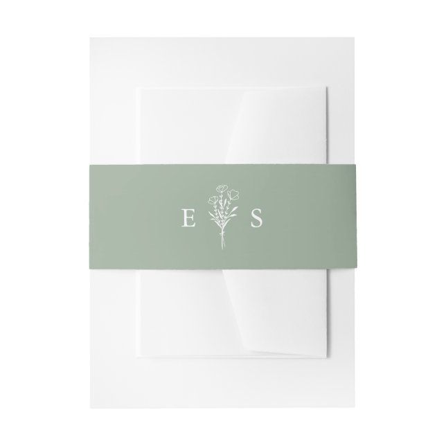 Boho Minimalist Botanicals Sage Green Wedding Invitation Belly Band (Front Example)