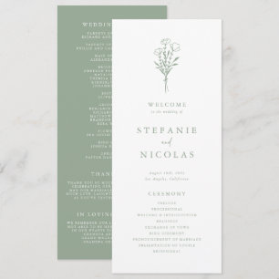 Boho Minimalist Botanicals Sage Green Wedding Programme