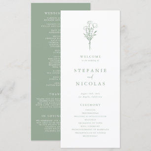 Boho Minimalist Botanicals Sage Green Wedding Programme