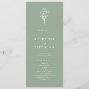 Boho Minimalist Botanicals Sage Green Wedding Programme