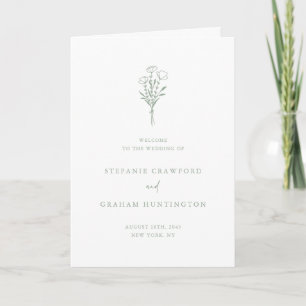 Boho Minimalist Botanicals Sage Green Wedding Programme