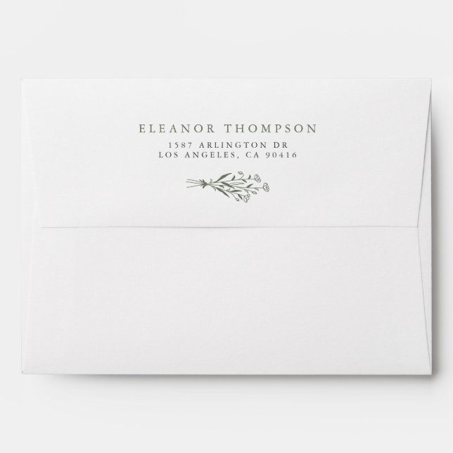 Boho Minimalist Botanicals Taupe Green Wedding Envelope (Back (Top Flap))
