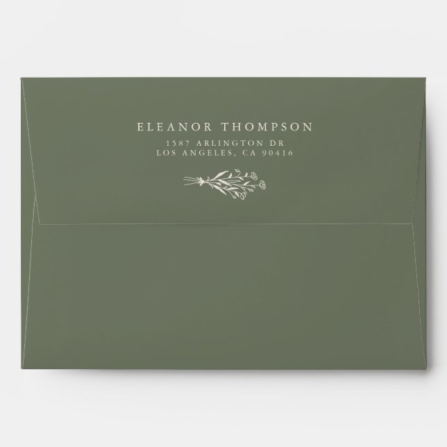 Boho Minimalist Botanicals Taupe Green Wedding Envelope (Back (Top Flap))