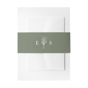 Boho Minimalist Botanicals Taupe Green Wedding Invitation Belly Band
