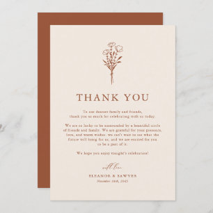 Boho Minimalist Botanicals Terracotta Fall Wedding Thank You Card