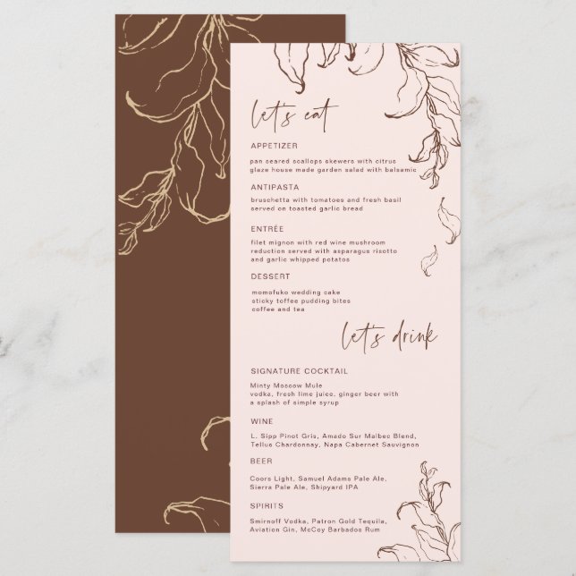 Boho Minimalist Botanicals Terracotta Wedding Menu (Front/Back)