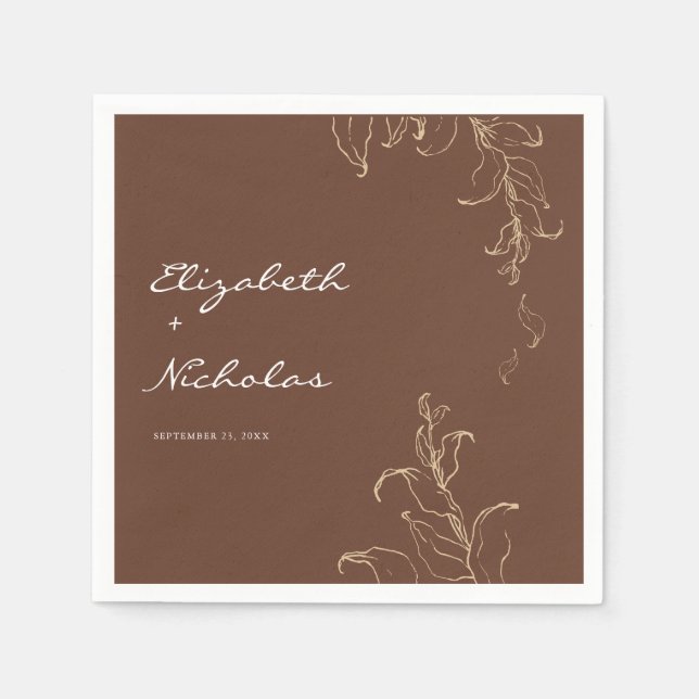 Boho Minimalist Botanicals Terracotta Wedding  Napkin (Front)