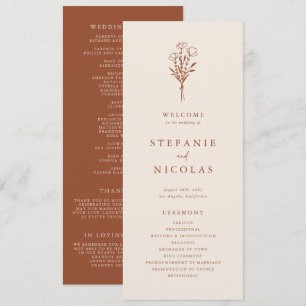 Boho Minimalist Botanicals Terracotta Wedding Programme